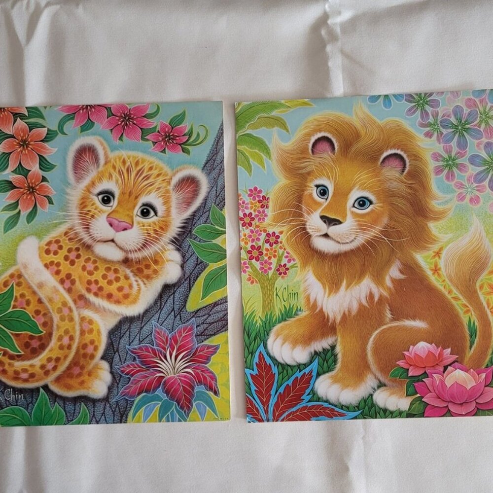 Vintage K Chin Art - The Leopard & The Lion Prints, Donald Art Co, Inc. NY. 1974